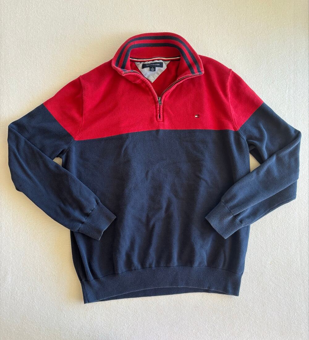 Vintage Tommy Hilfiger Quarter Zip Sweater Men’s XL Red White Blue Classic